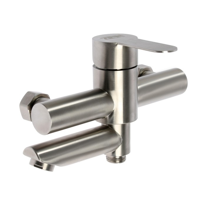 Смеситель для ванны ZEIN ZS5, короткий излив, с душевым набором, нержавеющая сталь, сатин Смеситель для ванны ZEIN ZS5, короткий излив, с душевым набором, нержавеющая сталь, сатин