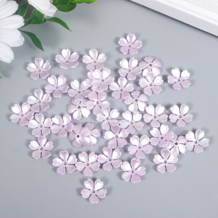Бусины для творчества пластик Бусины для творчества пластик "Цветочек жемчужный" набор 40 шт сиреневый 1,5х1,5 см