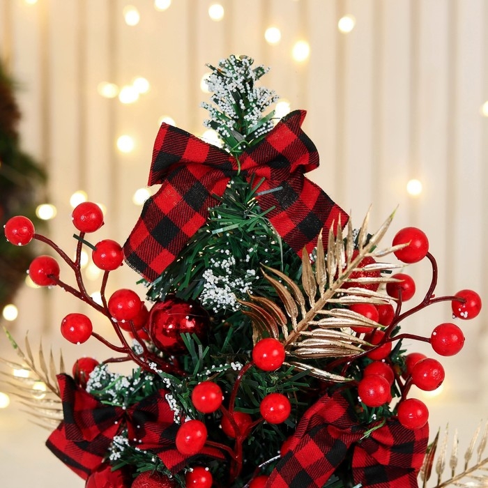 Ёлка декор  Ёлка декор "Праздничная" бантик клетка цветок, 13х28 см, красный