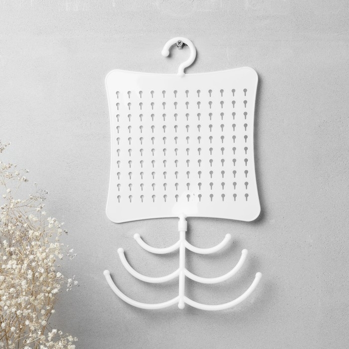 Органайзер для украшений с крючком, 60 пар, 6 крючков, пластик, 20×0,5×35 см, цвет белый Органайзер для украшений с крючком, 60 пар, 6 крючков, пластик, 20×0,5×35 см, цвет белый