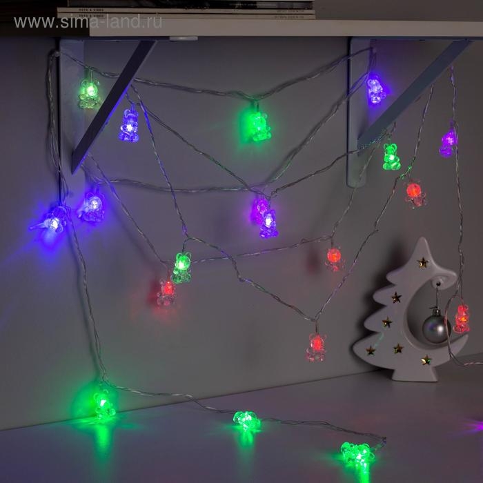 Гирлянда «Нить» 5 м с насадками «Мишки», IP20, прозрачная нить, 20 LED, свечение мульти (RG/RB), мигание, 220 В Гирлянда «Нить» 5 м с насадками «Мишки», IP20, прозрачная нить, 20 LED, свечение мульти (RG/RB), мигание, 220 В