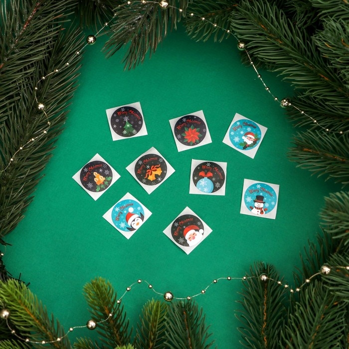 Новый год. Наклейки новогодние в рулоне Новый год. Наклейки новогодние в рулоне "Новогодняя ночь", 500 шт, 2,5 х 2,5 см.