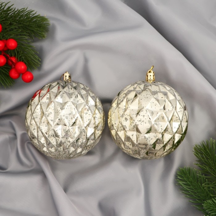Набор шаров пластик d-10 см, 2 шт Набор шаров пластик d-10 см, 2 шт "Винтаж" грани, золото