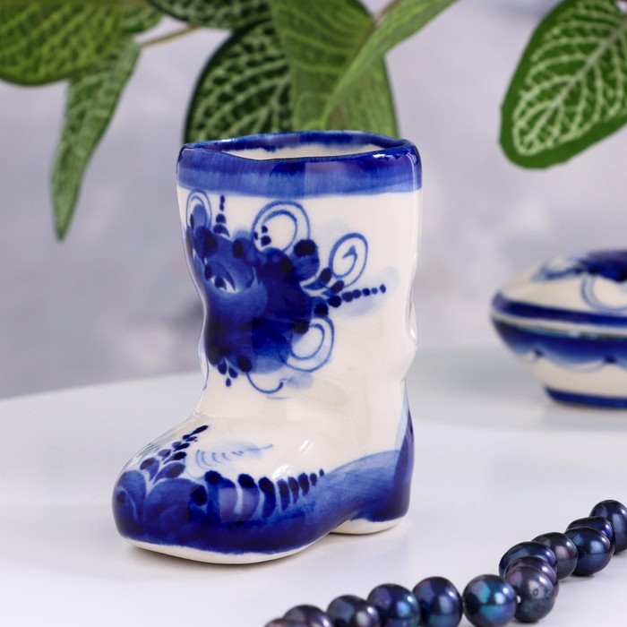 Сувенир, стопка Сувенир, стопка "Валенок", h=8см, 100мл, гжель, фарфор