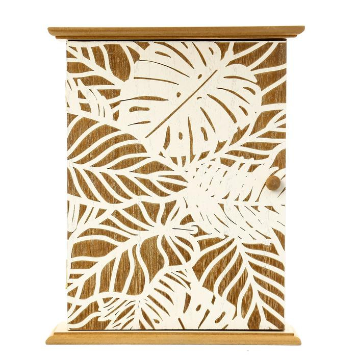 Ключница дерево 6 крючков Ключница дерево 6 крючков "Белые пальмовые листья" 25,5х20,5х6,5 см МИКС