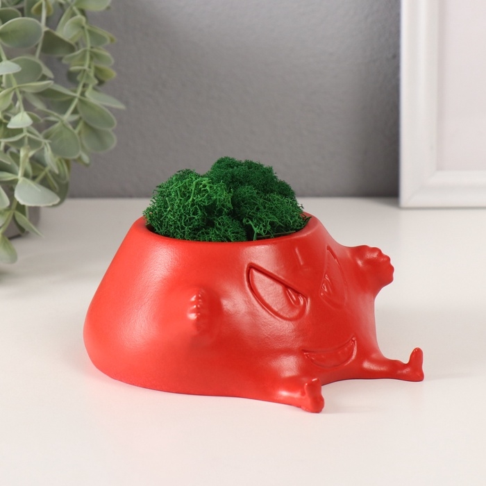 Кашпо бетонное  Кашпо бетонное "Злобный смех" со мхом 6,5*12,5см красный (мох зеленый стабилизированный)