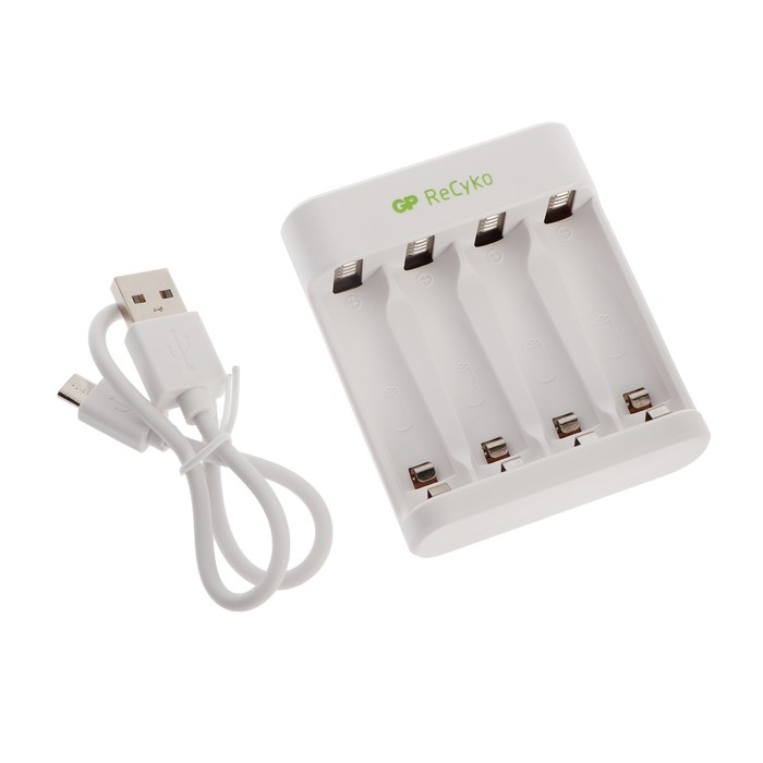 Зарядное устройство GP E411, для аккумуляторов 4хAA/AAA, белый Зарядное устройство GP E411, для аккумуляторов 4хAA/AAA, белый