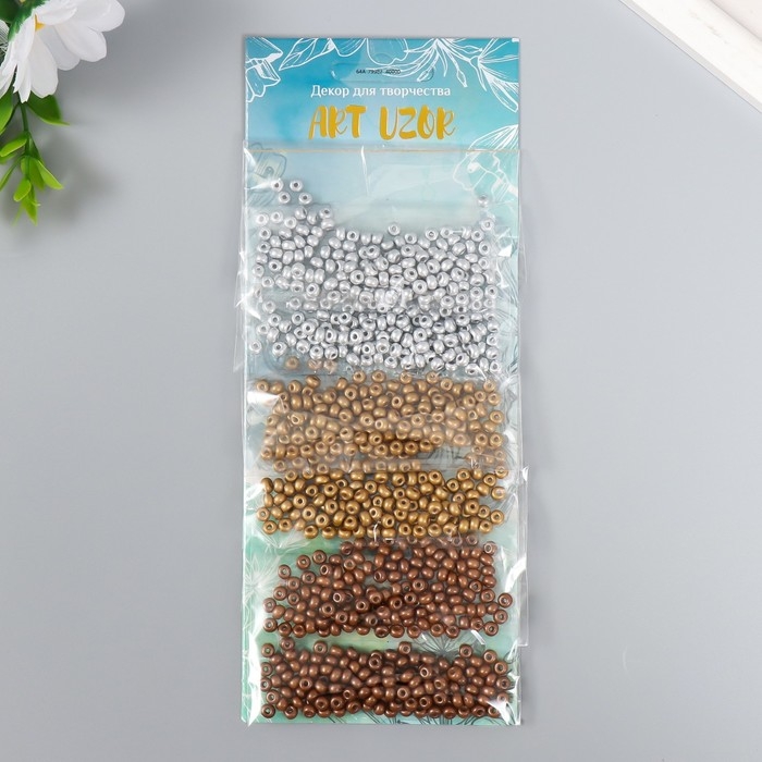 Бисер круглый 6/0  Бисер круглый 6/0 "Золото, серебро, бронза" 6 цветов х 10 гр 20х8 см