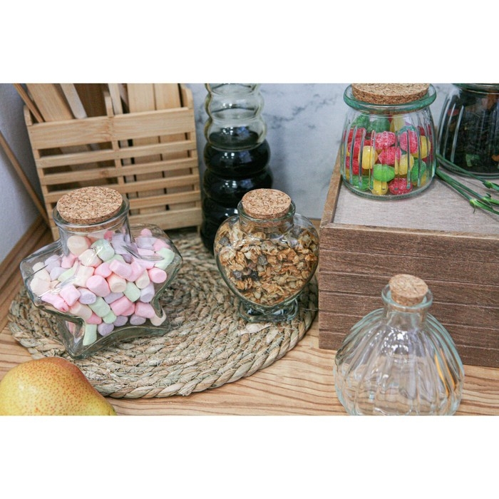 Банка стеклянная для хранения сыпучих продуктов Доляна &laquo;Парфе. Звезда&raquo;, 350 мл, 6,5&times;11,5 см, с пробковой крышкой