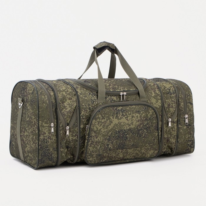 Сумка дорожная на молнии, с увеличением, 3 наружных кармана, длинный ремень, цвет зелёный/камуфляж Сумка дорожная на молнии, с увеличением, 3 наружных кармана, длинный ремень, цвет зелёный/камуфляж