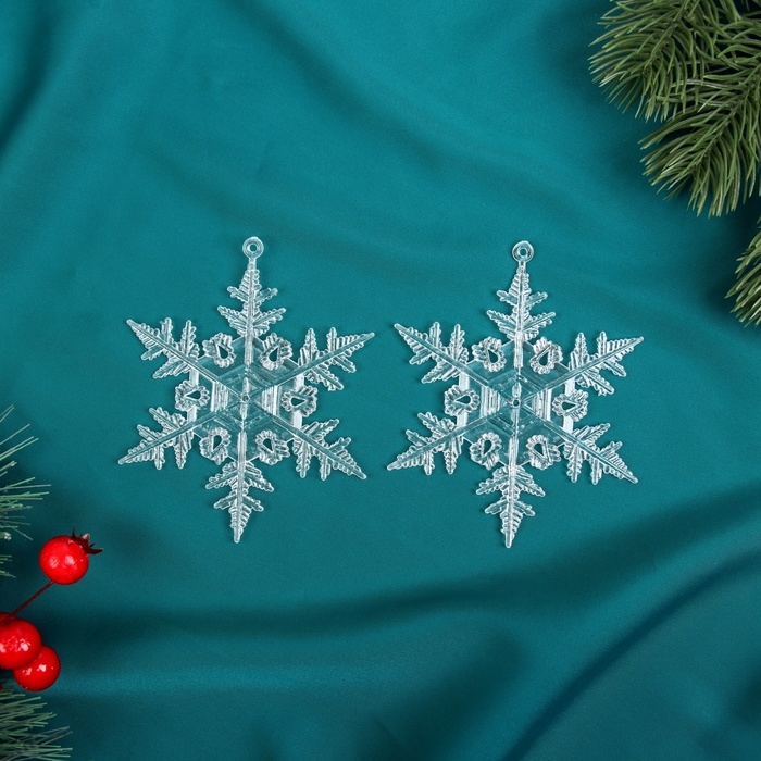 Украшение ёлочное Украшение ёлочное "Снежинка резная сияние" (набор 2 шт) 9,5х8 см, прозрачный