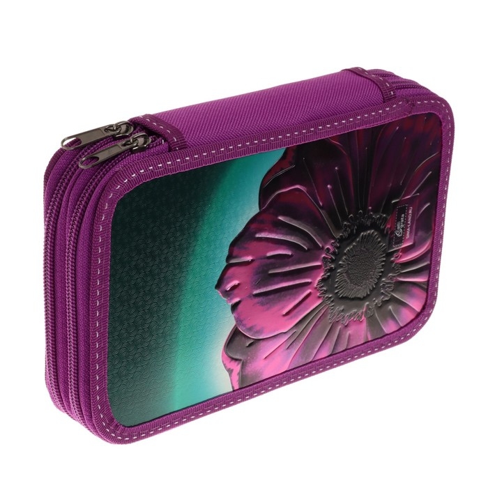 Пенал 2 секции, 125 х 205 х 40 мм, 81П26/2 Calligrata Пенал 2 секции, 125 х 205 х 40 мм, 81П26/2 Calligrata "Цветок" (объемный 3D-рисунок с эффектом металлика)