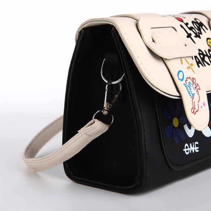 Сумка женская-мессенджер, цвет черный с белым 18,5*13*8 см Сумка женская-мессенджер, цвет черный с белым 18,5*13*8 см