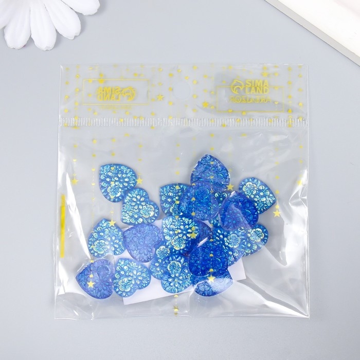 Декор для творчества пластик Декор для творчества пластик "Сердце" голография синий набор 20 шт 1,6х1,6 см