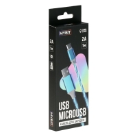 Кабель MYBIT, microUSB - USB, динамическая LED подсветка, 2 А, 1 м, только зарядка