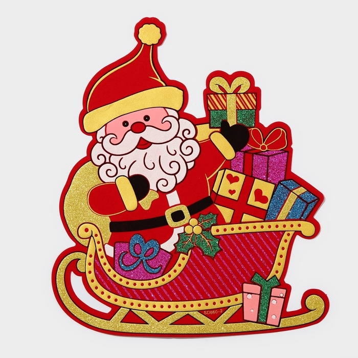 Декоративная наклейка Декоративная наклейка "Дедушка мороз на санках" 33,5х30 см