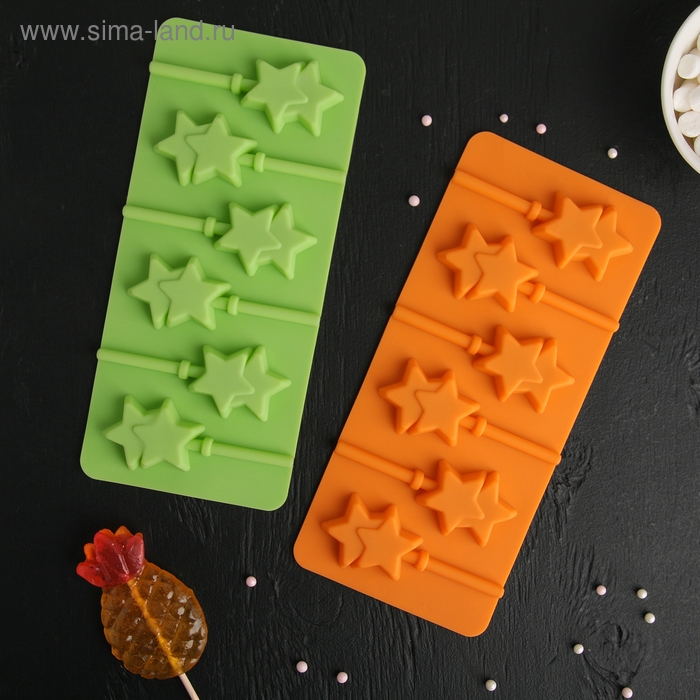 Форма для леденцов новогодний Доляна «Звёзды», силикон, 24×11×1 см, 6 ячеек (5,2×4 см), с палочками, цвет МИКС Форма для леденцов новогодний Доляна «Звёзды», силикон, 24×11×1 см, 6 ячеек (5,2×4 см), с палочками, цвет МИКС