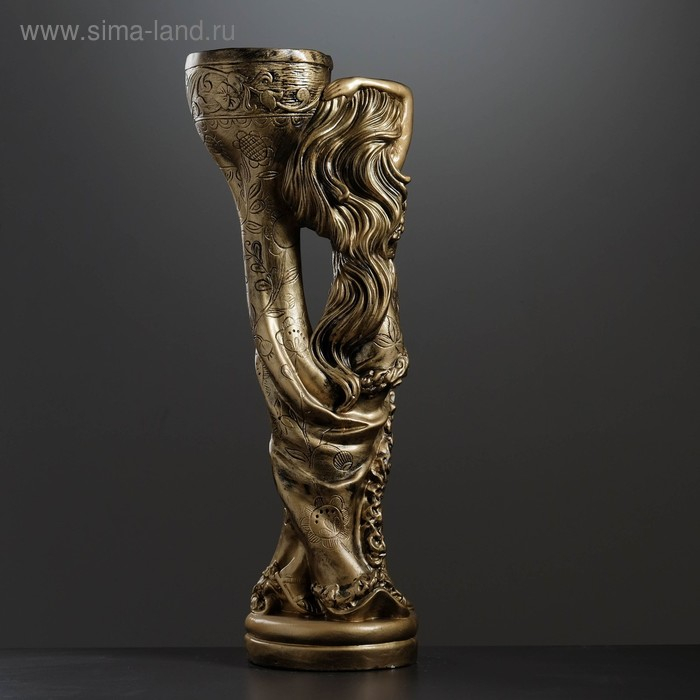 Фигура с кашпо "Девушка Нимфа" бронза, 1,2л / 30х83х23см