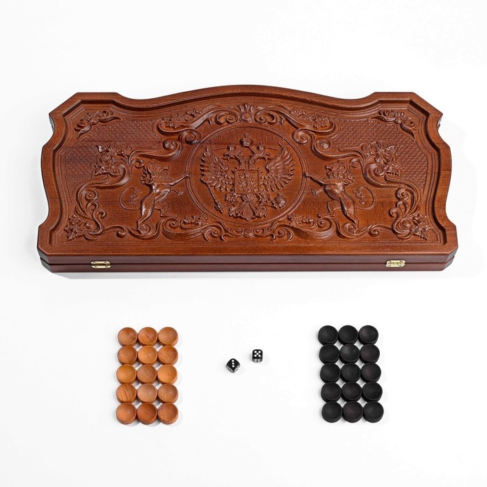 Нарды деревянные большие, резные, настольная игра  Нарды деревянные большие, резные, настольная игра "Герб", бук, патина, 60 х 60 см