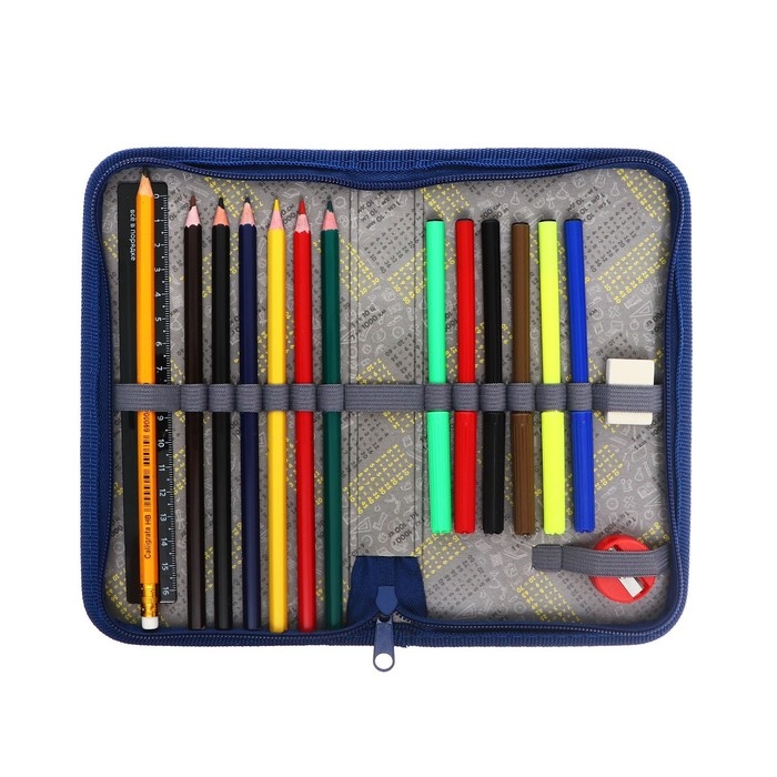 Пенал 1 секция, 115 х 205 мм, с наполнением 16 предметов, Calligrata Пенал 1 секция, 115 х 205 мм, с наполнением 16 предметов, Calligrata "Stars team" ламинированный картон, 30П26/set