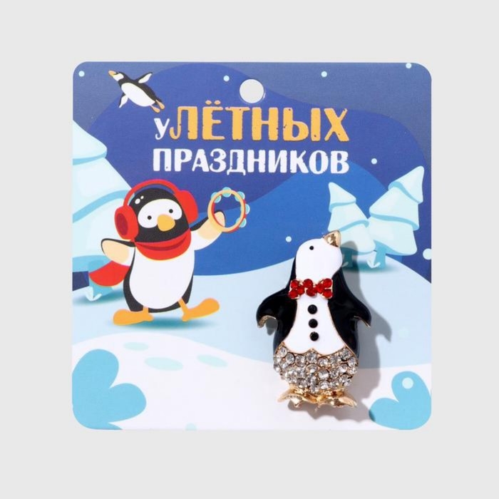 Брошь новогодняя  Брошь новогодняя "Мистер Пингвин", цветная в золоте