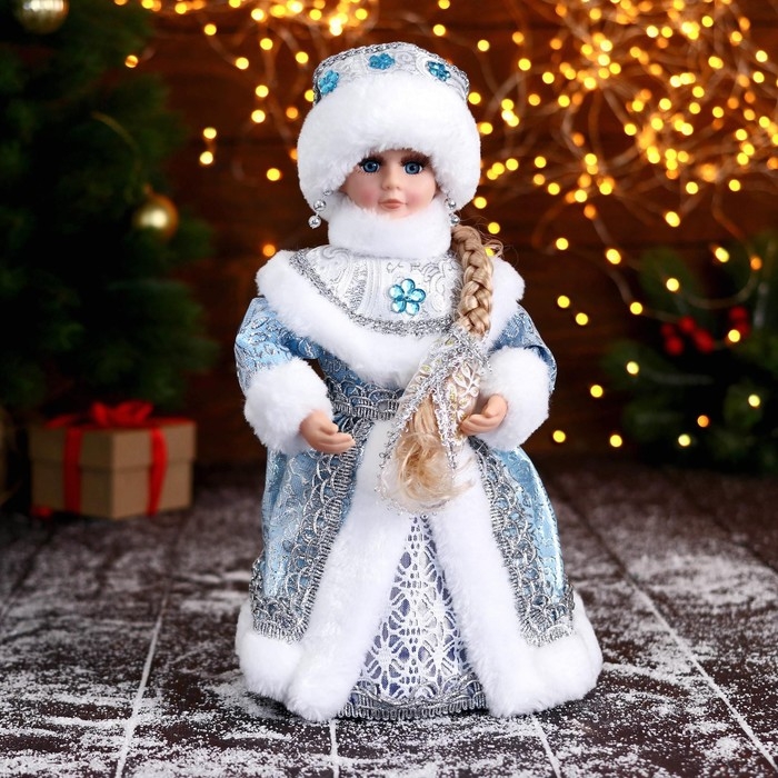 Снегурочка Снегурочка "В голубой шубке с цветами" двигается, 15х30 см