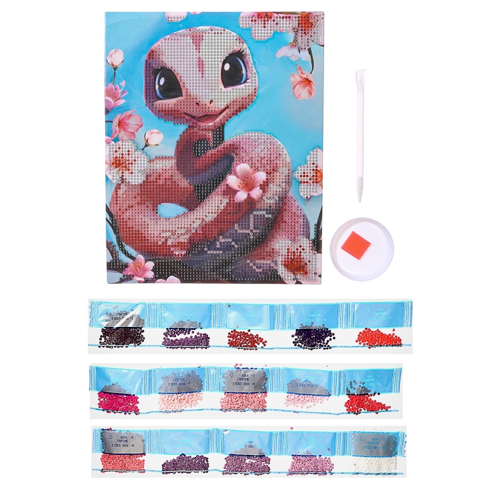 Алмазная мозаика на новый год с частичным заполнением «Розовая змейка», 20 х 25 см, новогодний набор для творчества