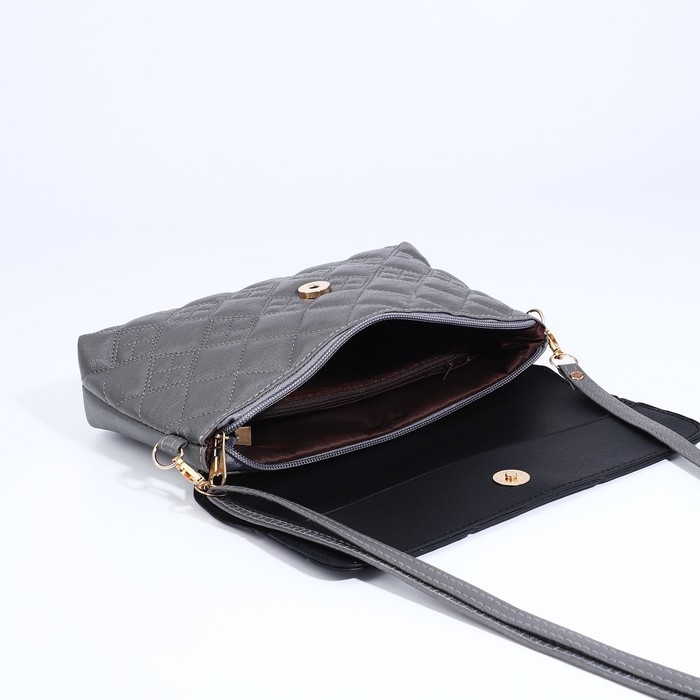 Сумка-клатч на магните, длинный ремень, цвет серый Сумка-клатч на магните, длинный ремень, цвет серый