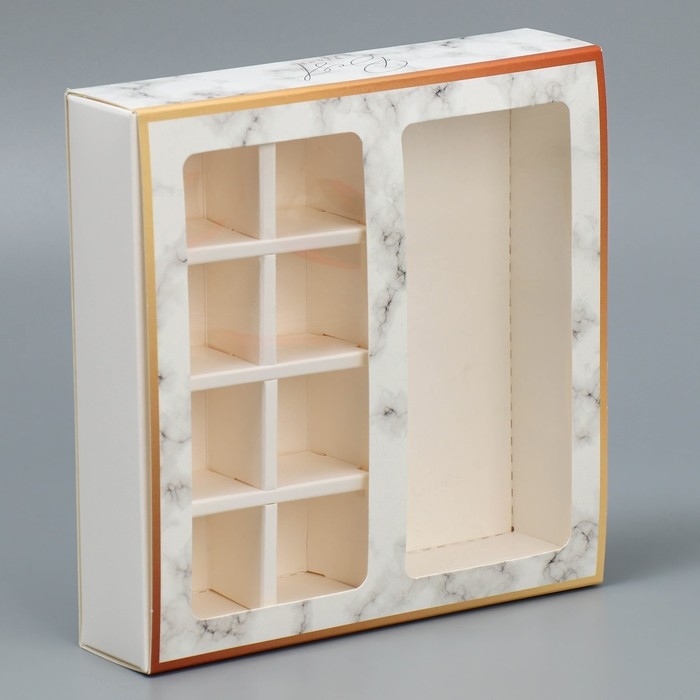 Коробка под 8 конфет и шоколад с ячейками, кондитерская упаковка, «Мрамор» 18 х 18 х 4 см Коробка под 8 конфет и шоколад с ячейками, кондитерская упаковка, «Мрамор» 18 х 18 х 4 см