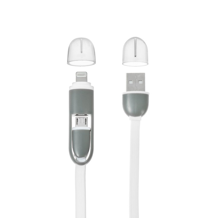 Кабель 2 в 1 Luazon, microUSB/Lightning - USB, 1 А, 0.9 м, плоский, МИКС