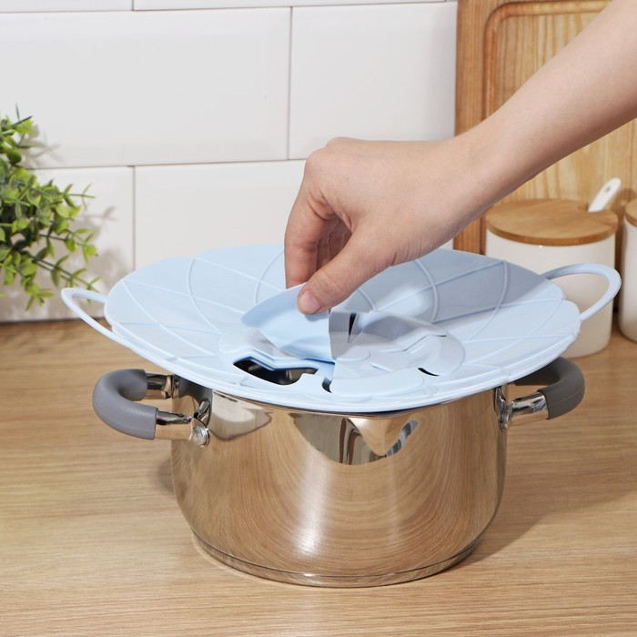 Крышка-невыкипайка силиконовая Доляна «Актеон», d=26 см, цвет голубой Крышка-невыкипайка силиконовая Доляна «Актеон», d=26 см, цвет голубой