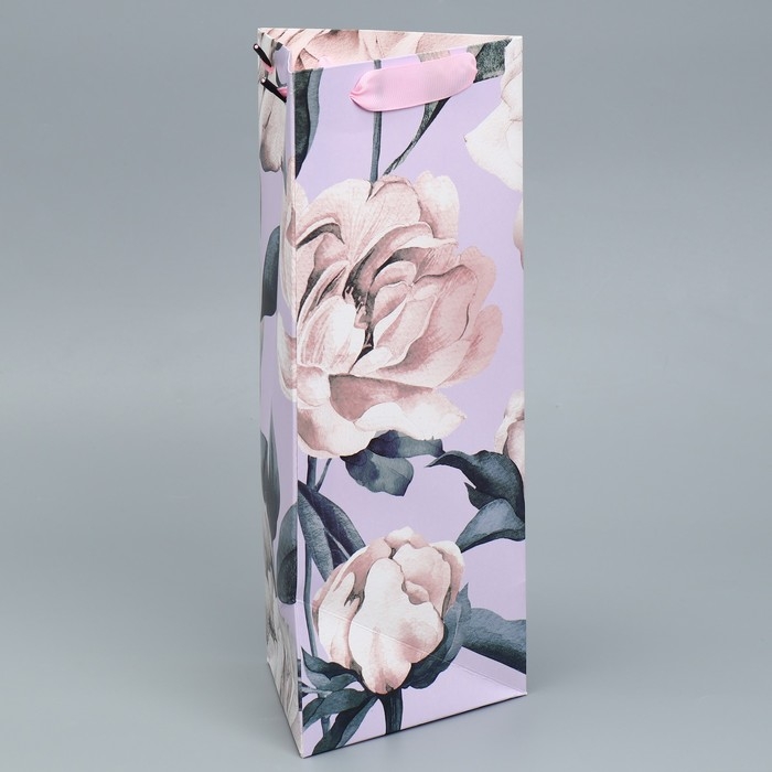 Пакет подарочный под бутылку, упаковка, «Нежность», 13 х 32 х 11,3 см