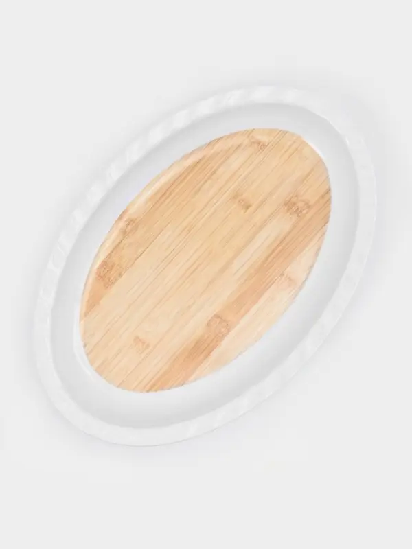 Поднос &laquo;Иллюзия бамбука&raquo;, овальный, пластик, 38.5&times;25.5&times;4 см, белый, бежевый