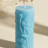 Свеча интерьерная "Столбик. Экзотические растения" нежно-голубая 5х5х11,7 см
