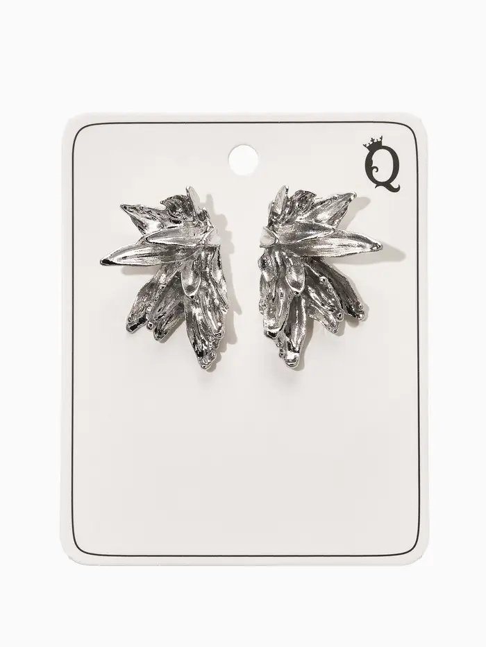 Серьги металл "Цветы половинки", цвет серебро