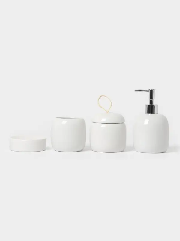 Аксессуары для ванной SAVANNA Monro, 4 предмета, мыльница, дозатор для мыла 450 мл, стакан, баночка, белые