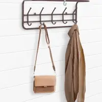 Вешалка настенная с полкой, 5 крючков, 60 см, коричневая