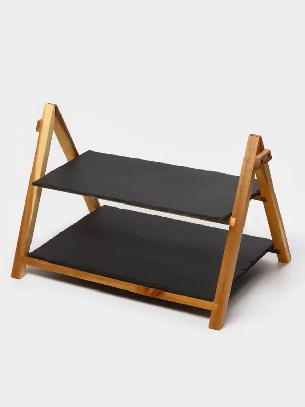 Блюдо - этажерка Magistro Valley, 2 яруса, сланец, чёрное