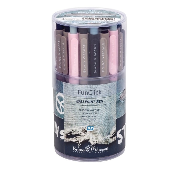 Ручка шариковая автоматическая FreshWrite FunClick. FunClick Jeans, узел 0.7 мм, синие пигментные чернила, корпус Soft Touch, МИКС Ручка шариковая автоматическая FreshWrite FunClick. FunClick Jeans, узел 0.7 мм, синие пигментные чернила, корпус Soft Touch, МИКС