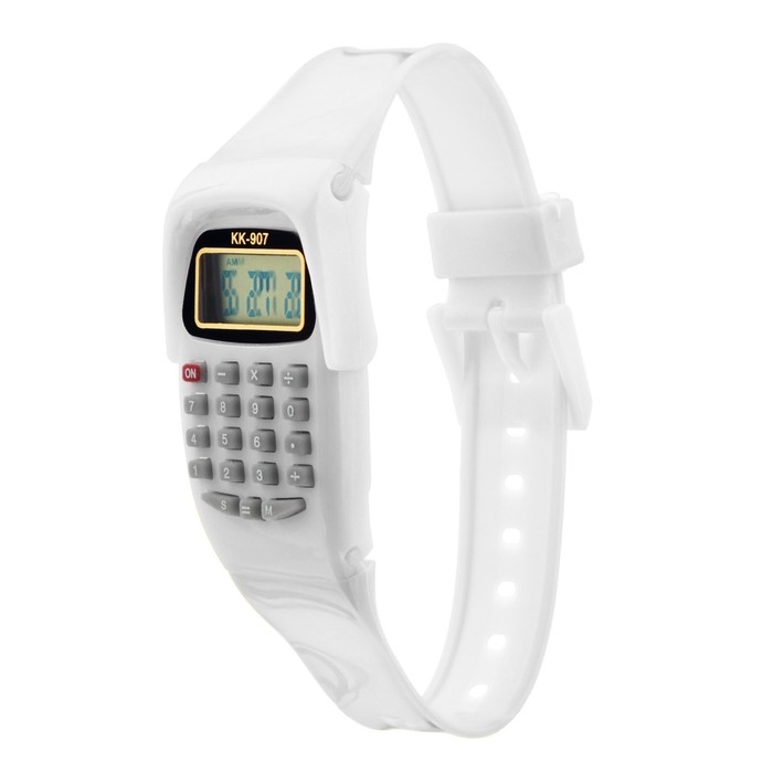 Часы наручные электронные детские, с калькулятором, ремешок силикон, l-21 см, белые
