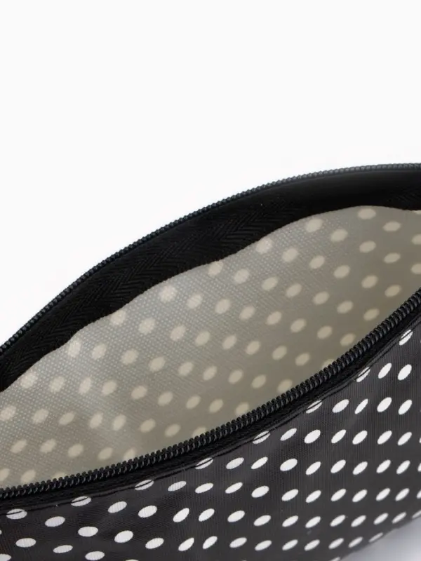 Косметичка - пенал на молнии, плоская, маленькая, в горох, чёрная