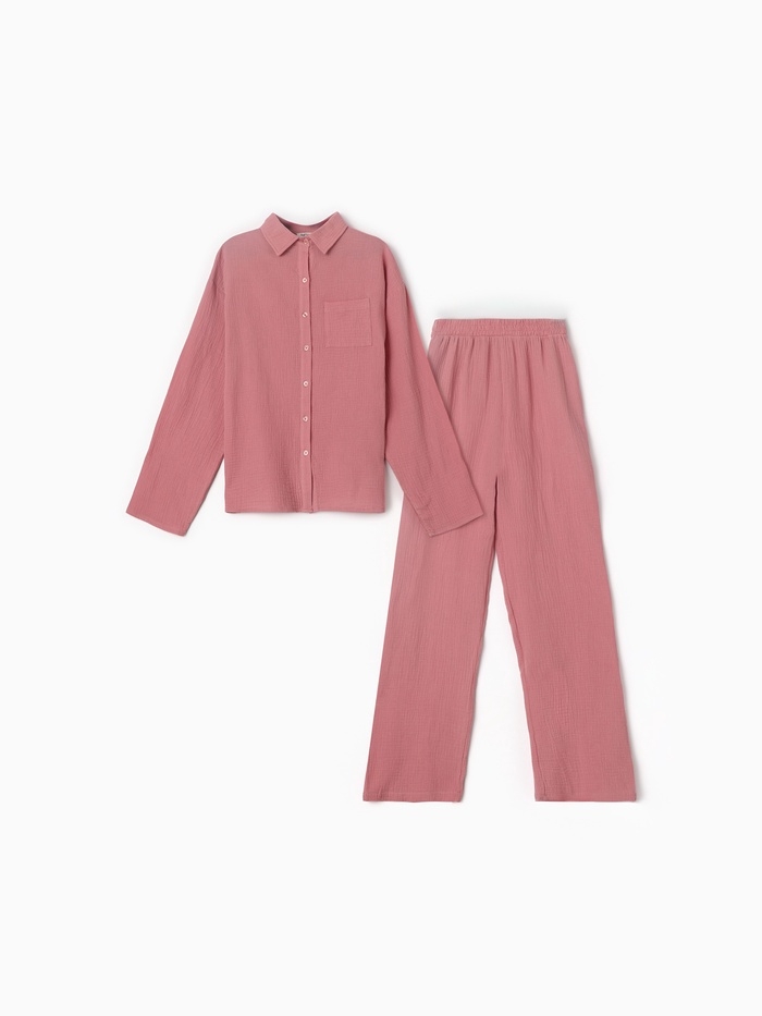 Пижама женская (рубашка и брюки) KAFTAN Basic размер 44-46, пудрово-розовый
