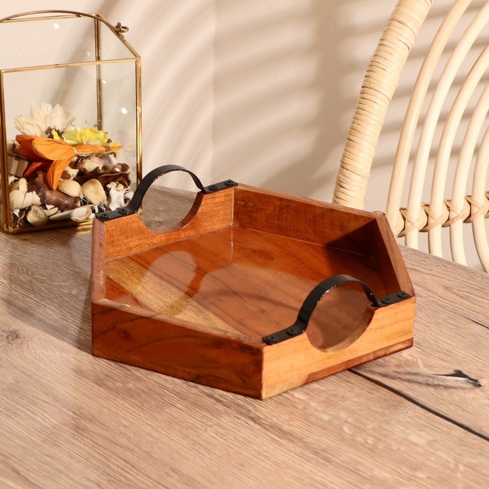 Подносы дерево Подносы дерево "Шестигранники" (набор 2 шт: 34х30 см и 28х25 см) с металлическими ручками