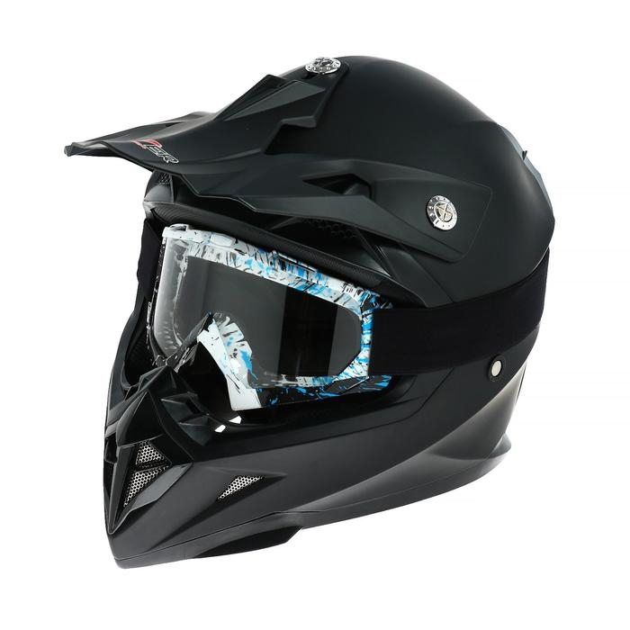 Очки-маска для езды на мототехнике, стекло прозрачное, белый-синий-чёрные, ОМ-23 Очки-маска для езды на мототехнике, стекло прозрачное, белый-синий-чёрные, ОМ-23