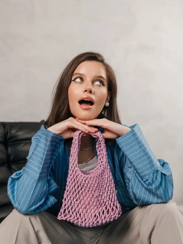 Сумка - авоська плетёная, клетка 1.5 см, лиловая