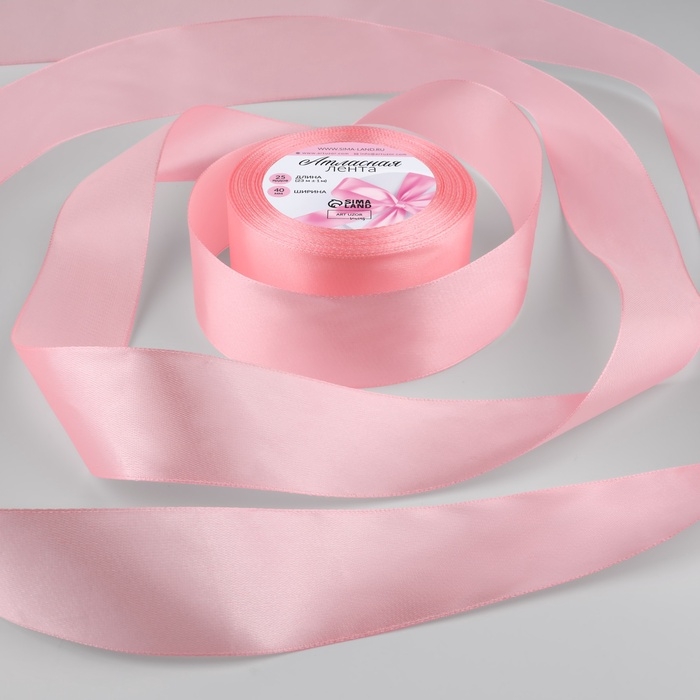 Лента атласная, 40 мм &times; 23 &plusmn; 1 м, цвет розовый №04