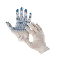 Перчатки, хб, вязка 7 класс, 3 нити, размер 10, с ПВХ точками, белые, Greengo