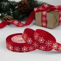 Лента репсовая &laquo;Снежинки&raquo;, 25 мм, 23&plusmn;1 м, красная
