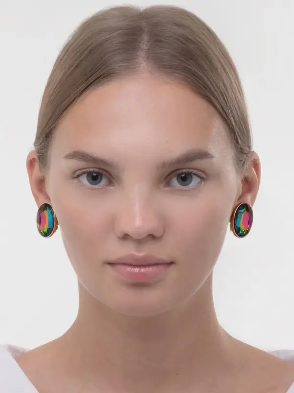 Серьги клипсы для ушей QF &laquo;Овал&raquo;, цвет золото, разноцветные