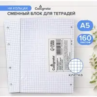 Сменный блок для тетрадей на кольцах А5, 160 листов в клетку, Calligrata